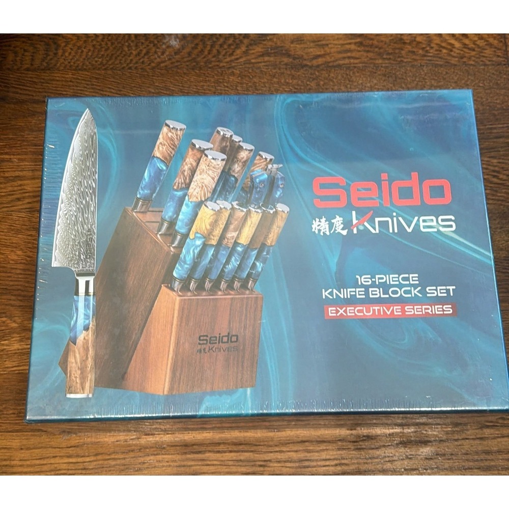 Seido Executive 16 Piece VG10 Damascus Kitchen Knife Block Set Factory Sealed
